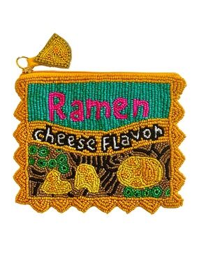 Lily Posh Ramen Coin Purse, Cheese Flavor Ramen Beaded Bag